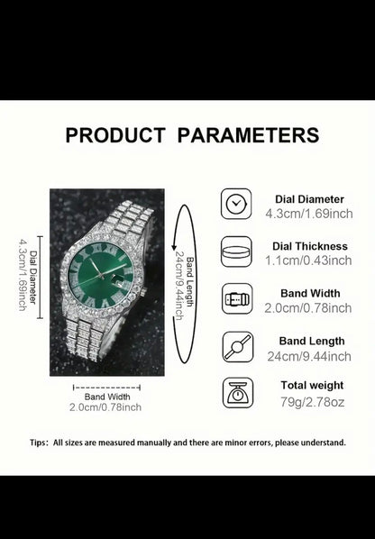 Luxury Diamond Iced Watch with Date & Time
