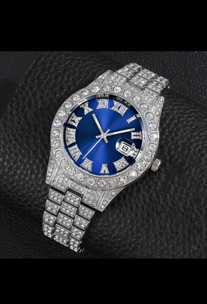 Luxury Diamond Iced Watch with Date & Time