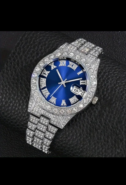 Luxury Diamond Iced Watch with Date & Time