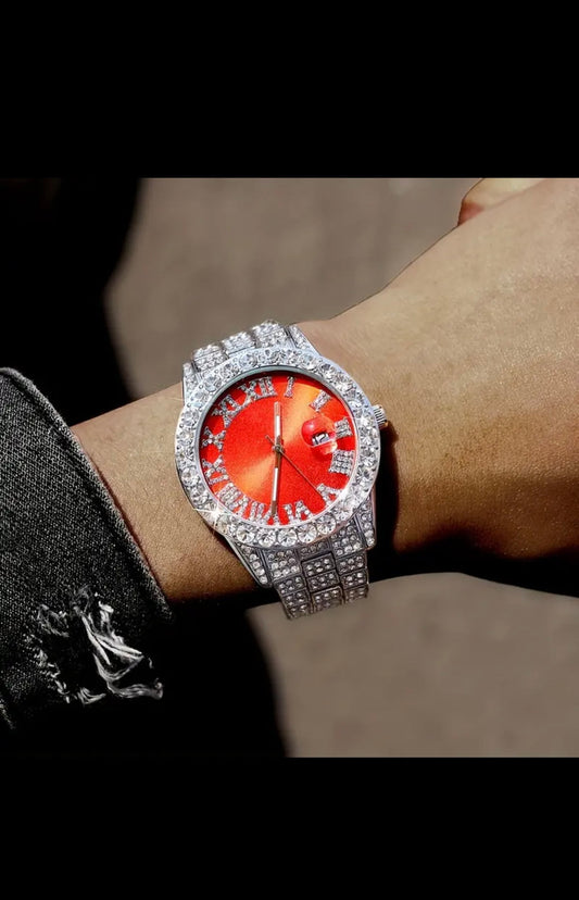 Luxury Diamond Iced Watch with Date & Time