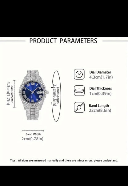 Luxury Diamond Iced Watch with Date & Time