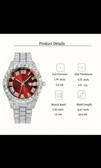 Luxury Diamond Iced Watch with Date & Time