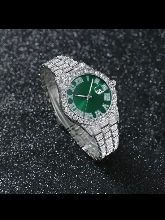 Luxury Diamond Iced Watch with Date & Time